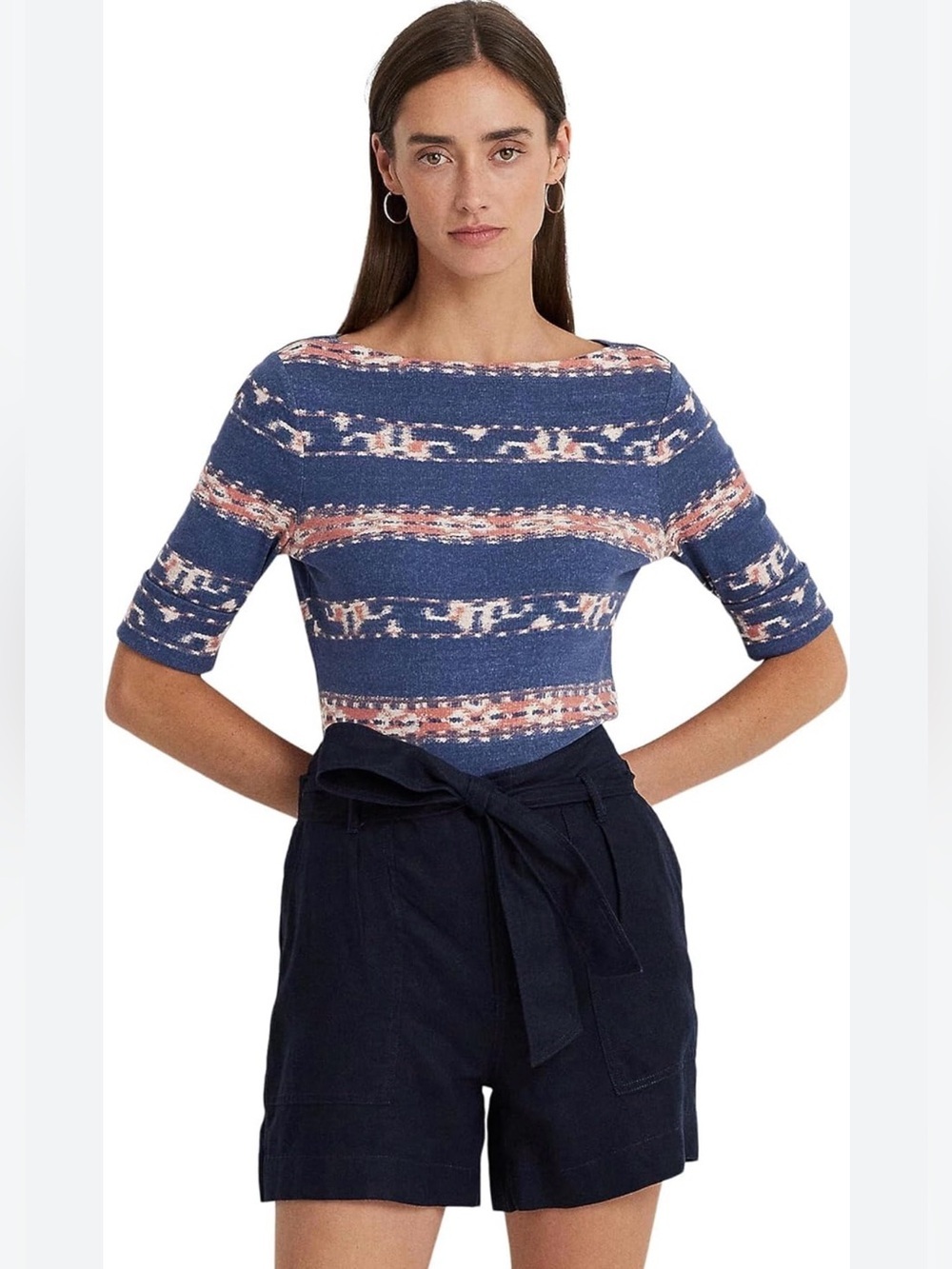 Ralph Lauren Navy Striped Boatneck Knit Top size XL new with tag